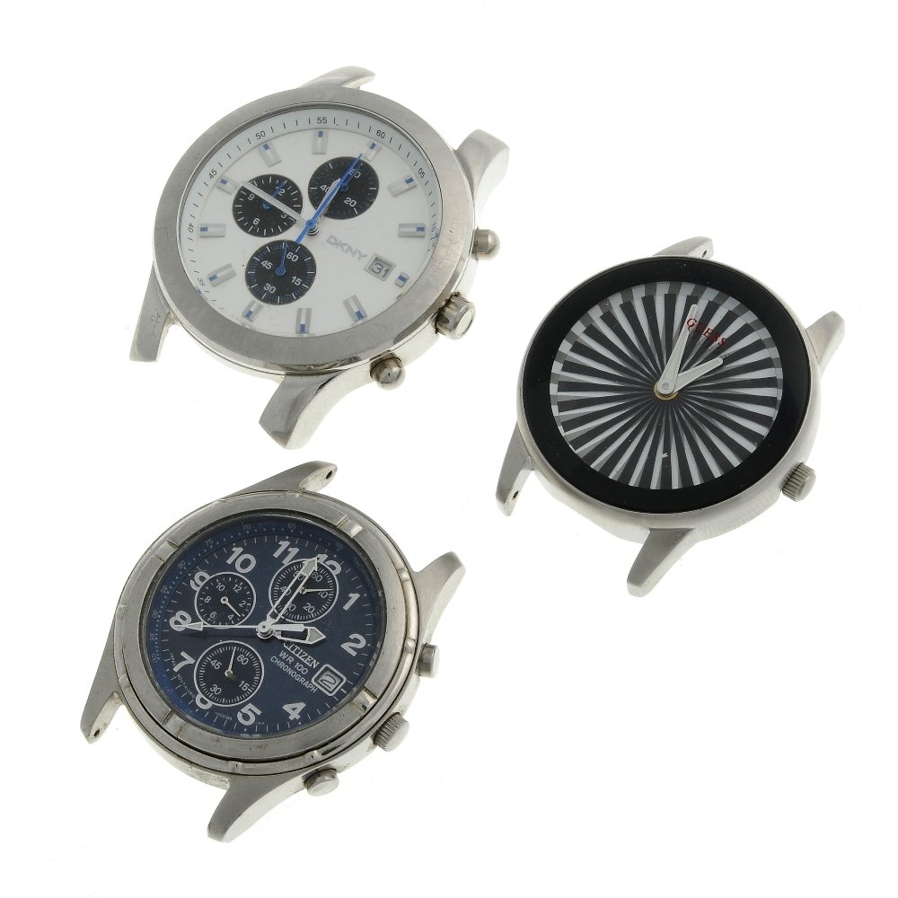 A bag of various wrist watches, including examples by: A bag of various wrist watches, including examples by Guess, Fossil and DKNY. All recommended for spares or repair purposes only. Approximately 34. Due to the quantity of items in this lot we are unab