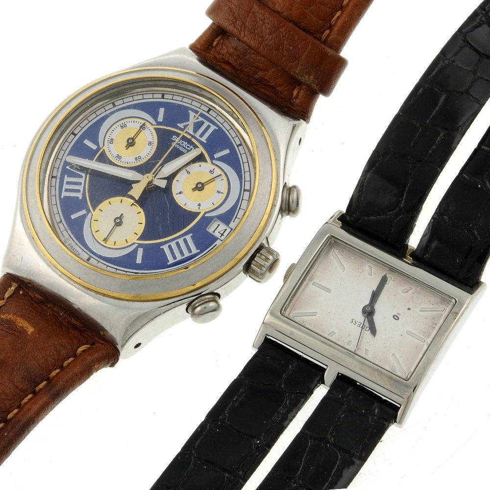 A bag of various wrist watches, including examples by: A bag of various wrist watches, including examples by Fossil, Guess and DKNY. All recommended for spares or repair purposes only. Approximately 37. Due to the quantity of items in this lot we are unab