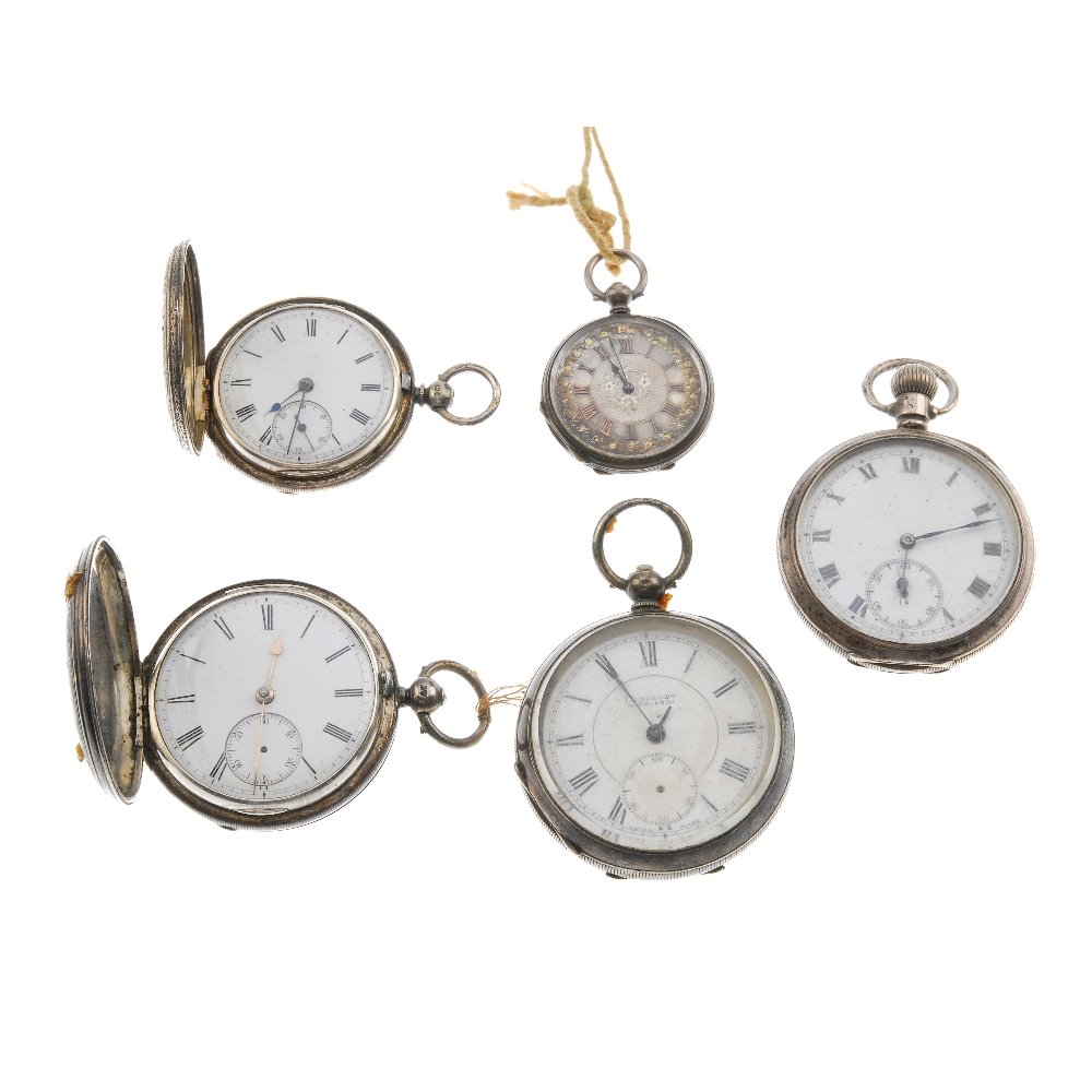 A group of five pocket watches, to include four silver (1 of 3)