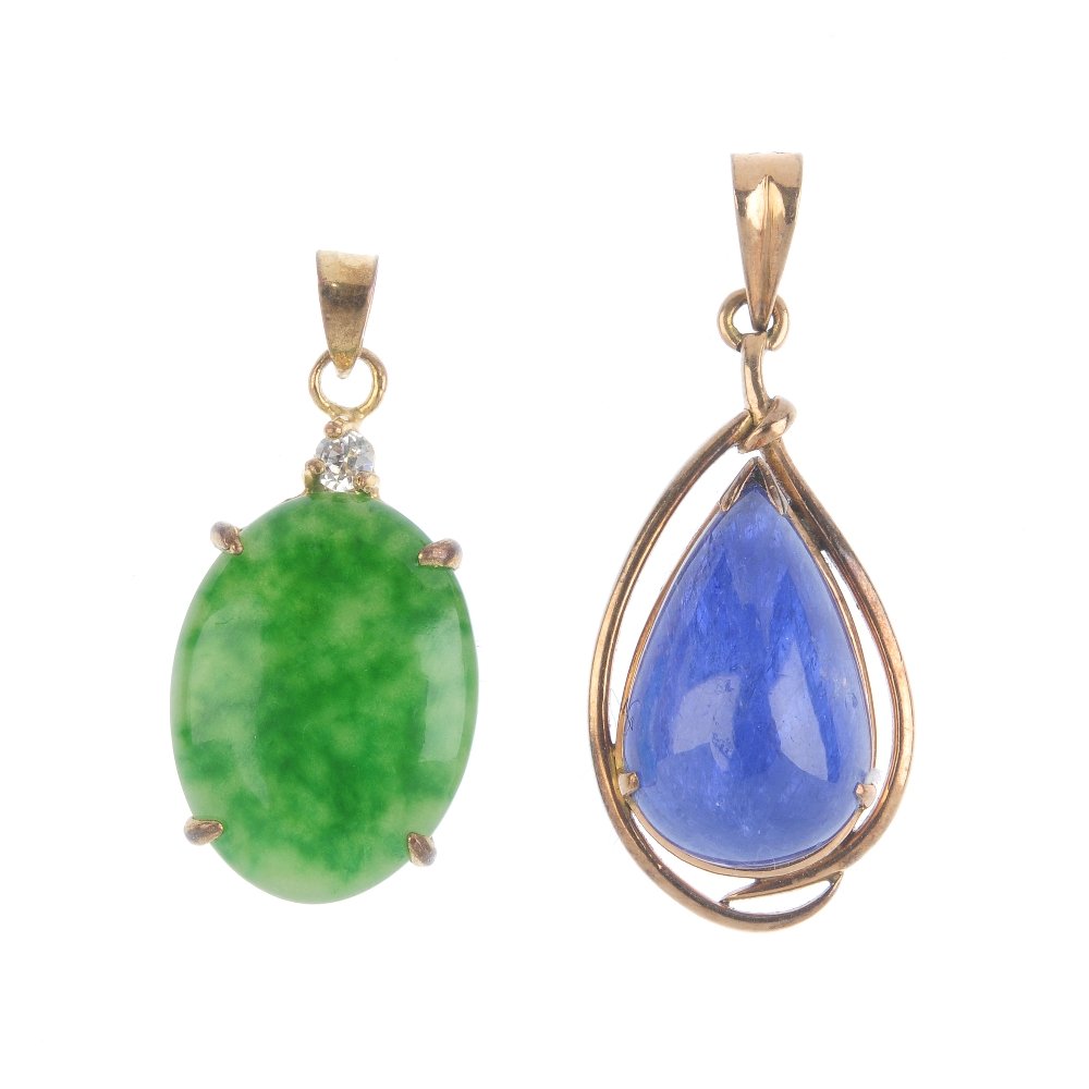 Two gem-set pendants. To include a dyed jadeite and (1 of 2)