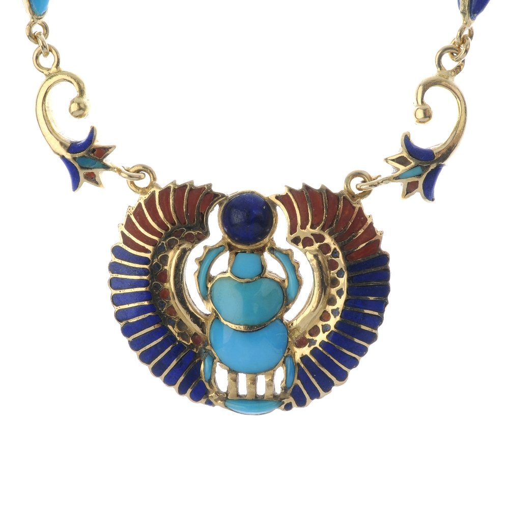 A gem-set necklace. The turquoise scarab beetle, with (1 of 3)
