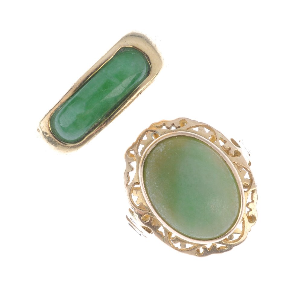 Two jade rings. To include a saddle ring, together with (1 of 3)