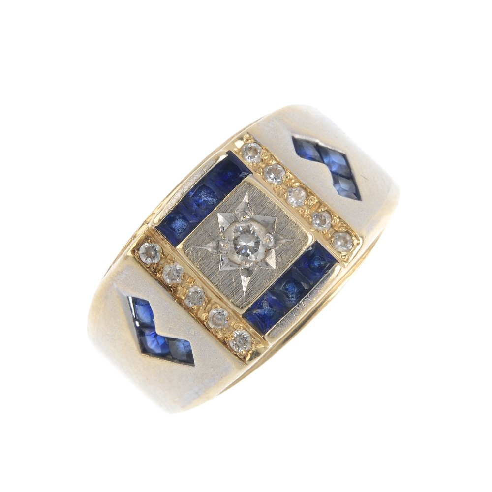 A gentleman's diamond and sapphire ring. The (1 of 3)