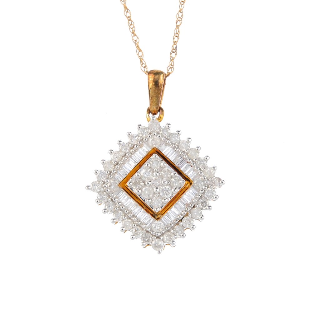 A 9ct gold diamond pendant. The pave-set diamond (1 of 3)