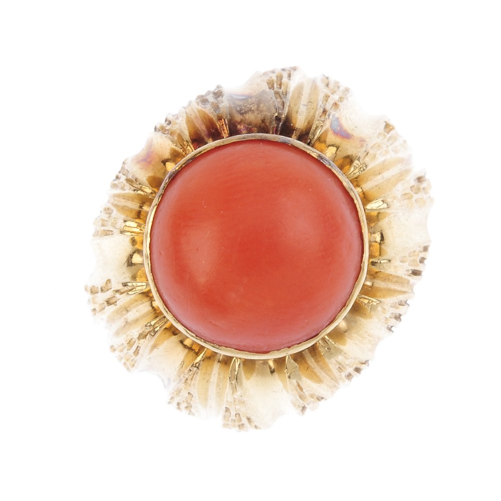 A mid 20th century 18ct gold coral dress ring. The (1 of 3)