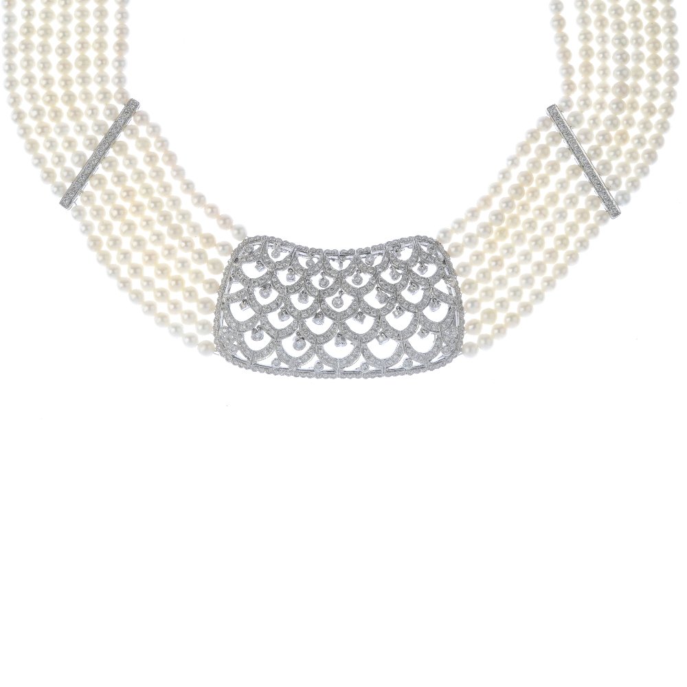 (130426-2-A) A diamond and cultured pearl collar. (1 of 3)