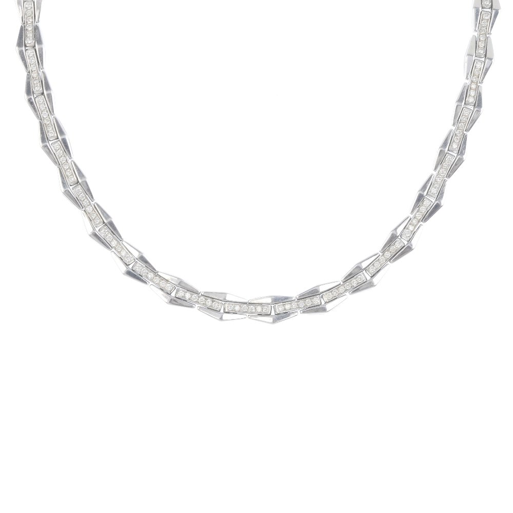 CHIMENTO - a 'Double Classic' diamond necklace.: CHIMENTO - a 'Double Classic' diamond necklace. Designed as a fancy-link chain, with brilliant-cut diamond line accents and push-piece clasp. Estimated total diamond weight 3.95cts. Italian marks. Sig