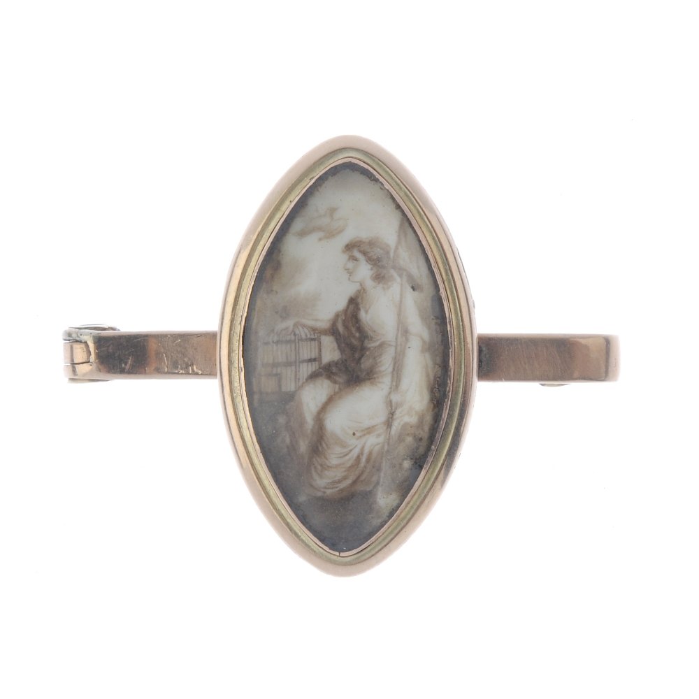 An early Victorian gold sepia memorial brooch. Designed (1 of 2)