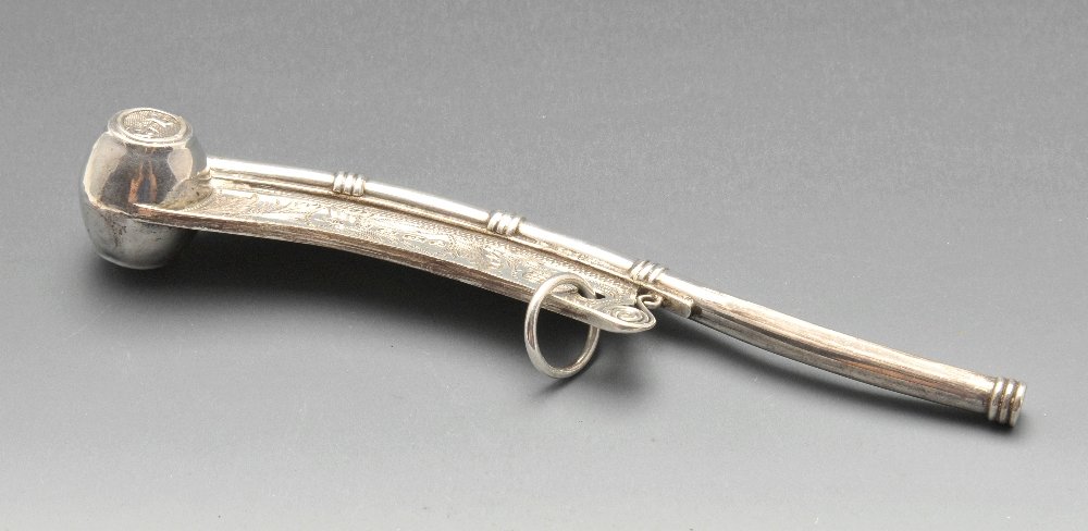 A mid-Victorian silver Bosun whistle, having foliate (1 of 4)