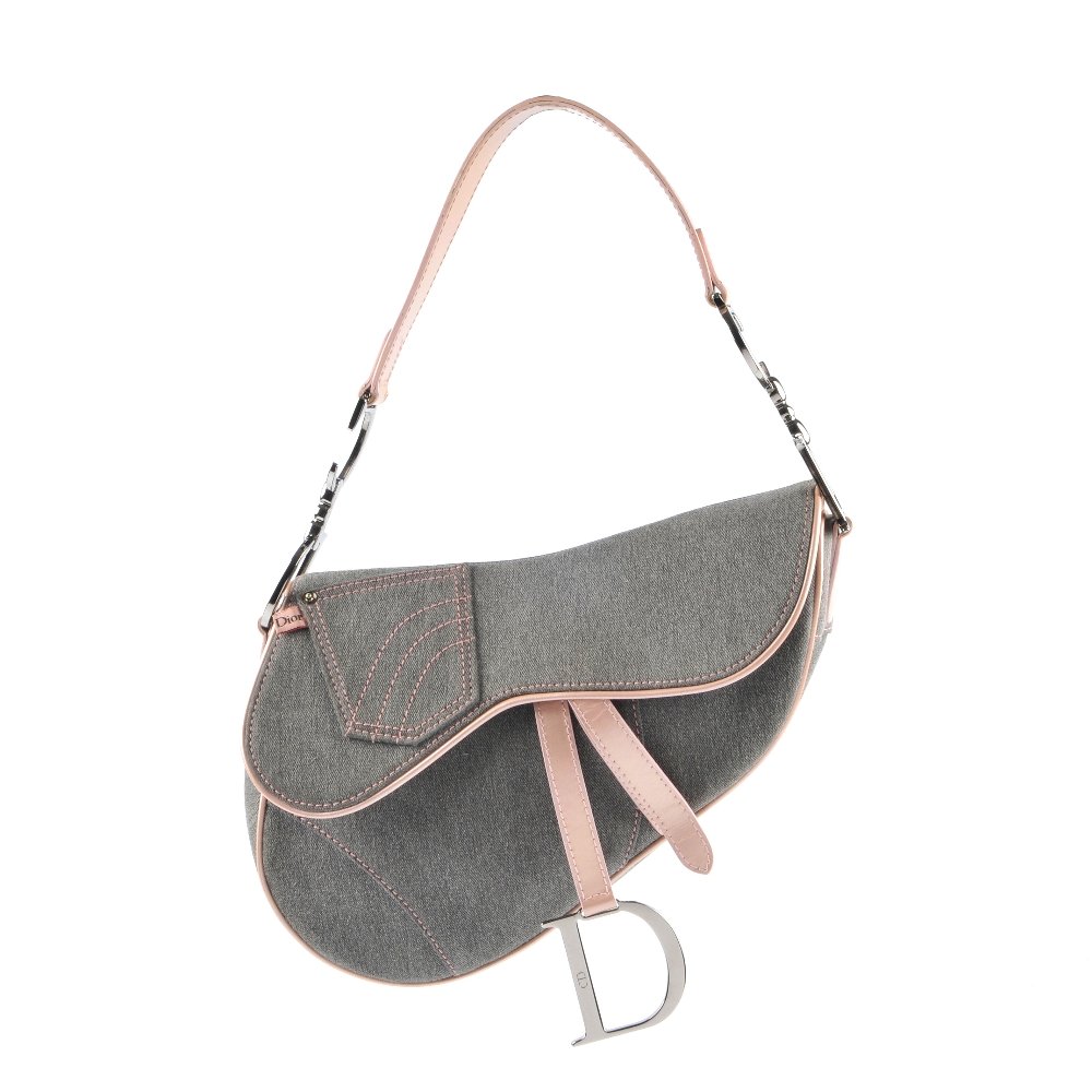 CHRISTIAN DIOR - a grey denim saddle handbag. Featuring (1 of 6)