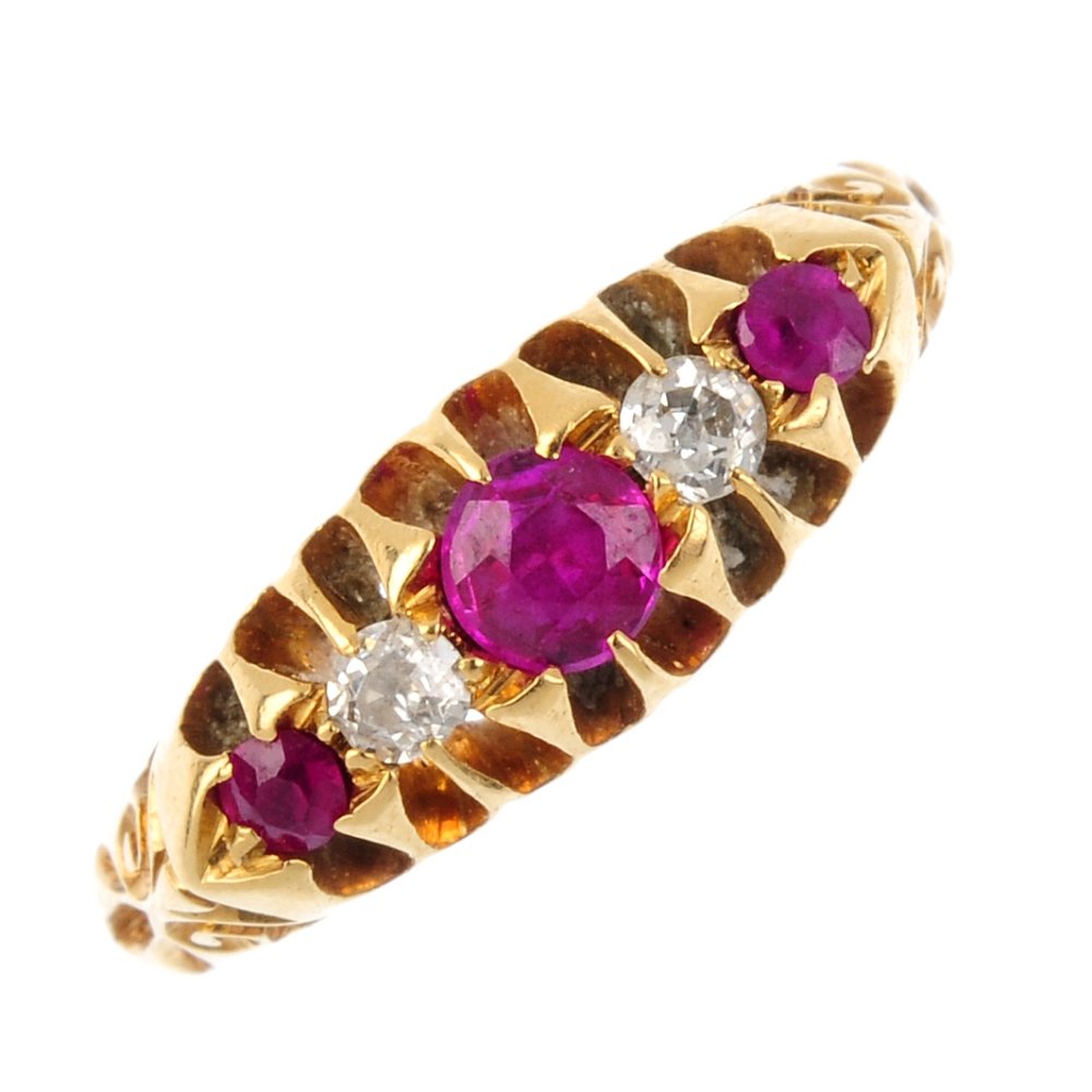 An Edwardian 18ct gold diamond and synthetic ruby dress (1 of 4)