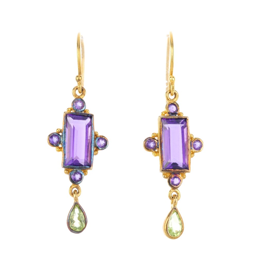 A pair of amethyst and peridot earrings. Each designed (1 of 2)