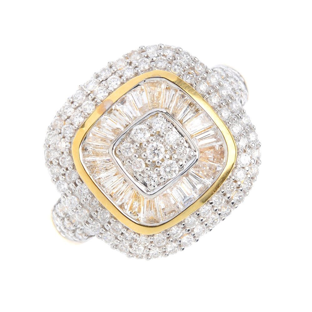 An 18ct gold diamond cluster ring. The brilliant and (1 of 3)