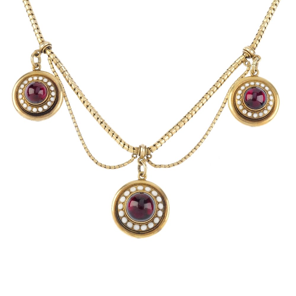 A late Victorian gold, garnet and enamel necklace. (1 of 1)