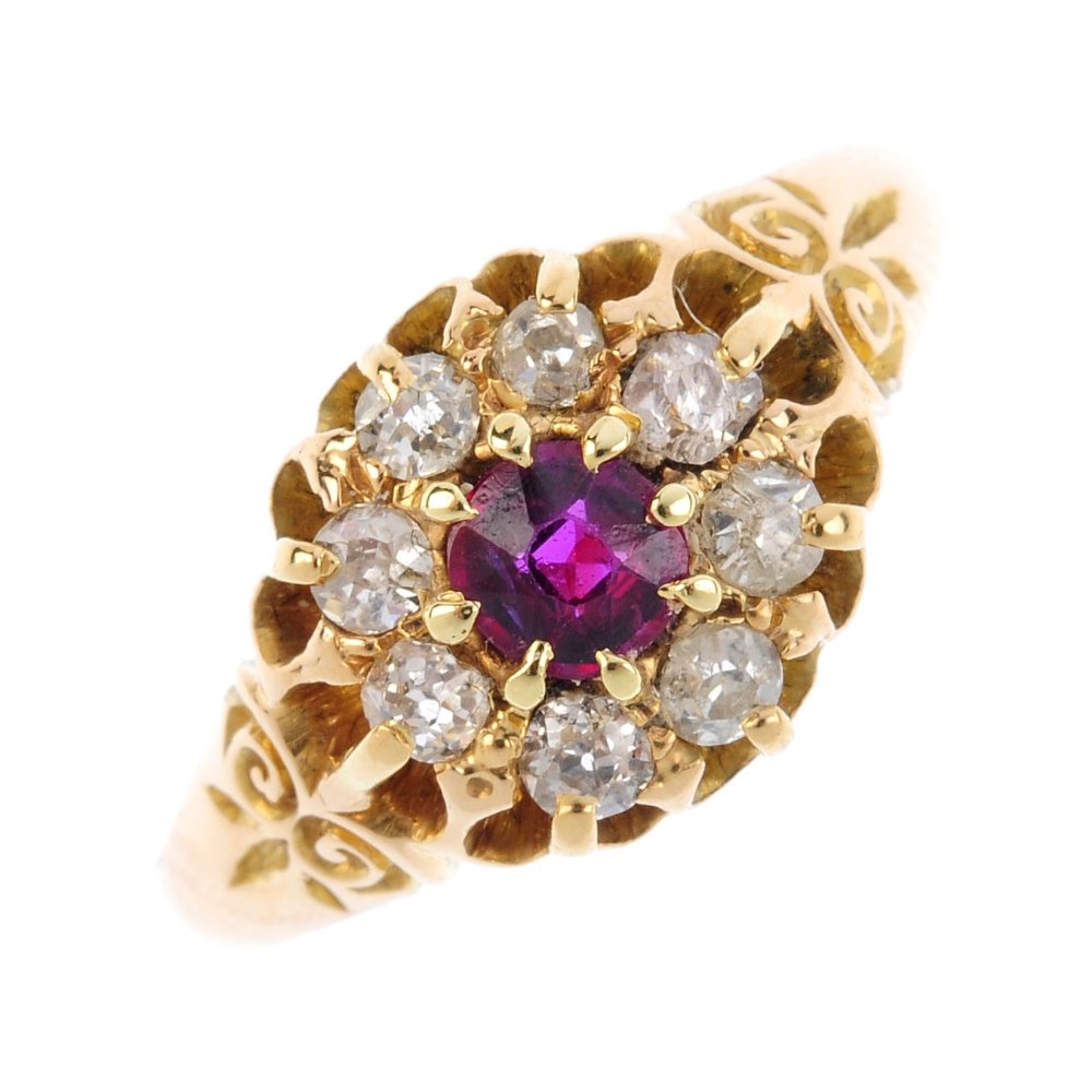 A ruby and diamond cluster ring. The circular-shape (1 of 3)