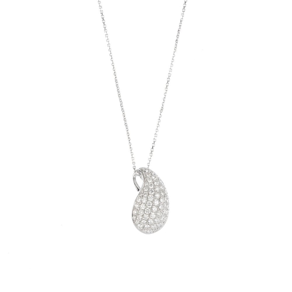CHIMENTO - a diamond pendant. The pave-set diamond: CHIMENTO - a diamond pendant. The pave-set diamond curved pear-shape panel, suspended from a trace-link chain. Signed Chimento. Estimated total diamond weight 1ct. With Italian marks. Length of pendan