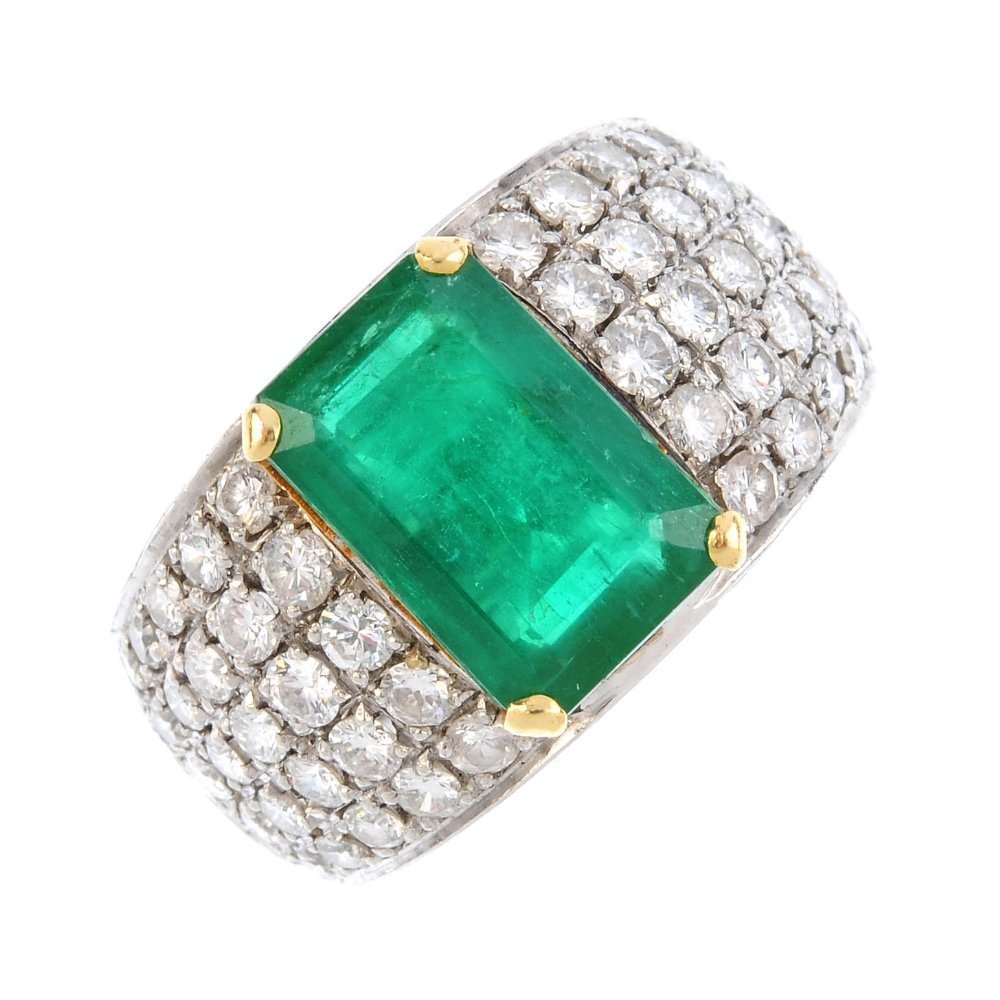 An emerald and diamond ring. The rectangular-shape (1 of 4)