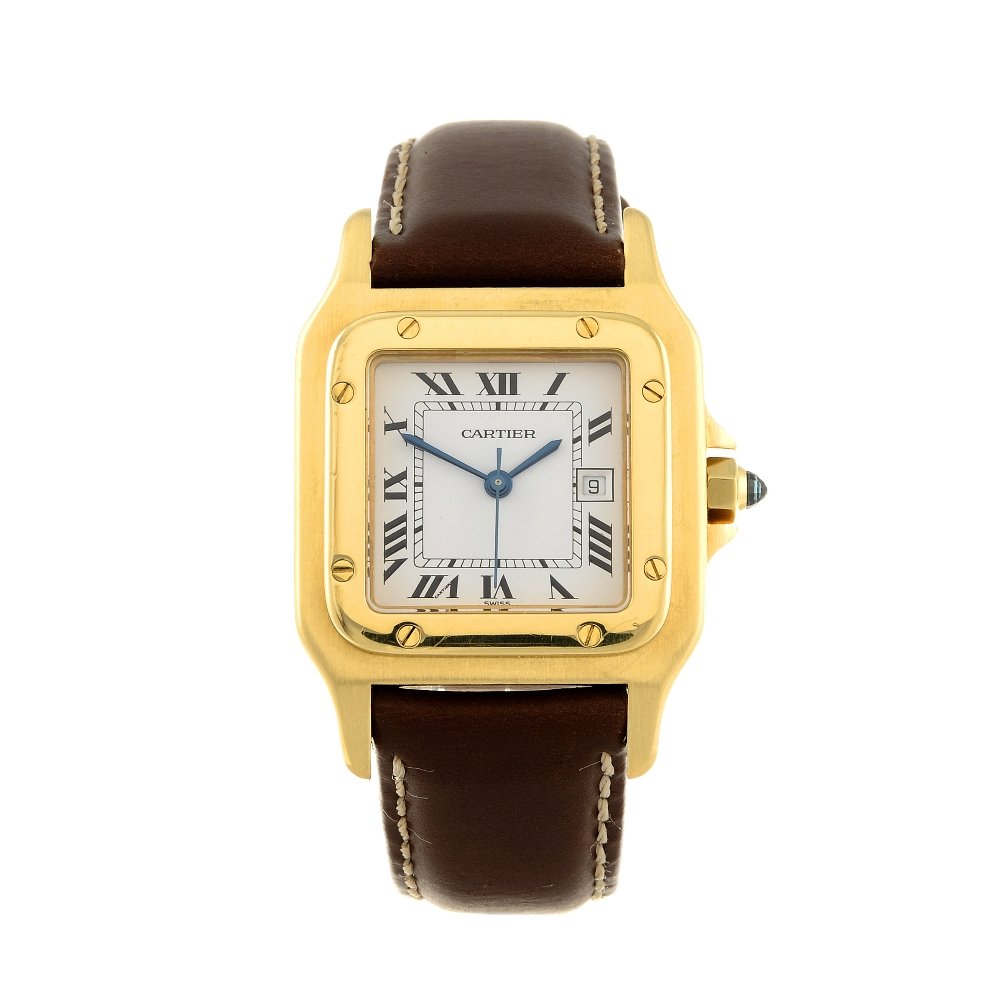 CARTIER - a Santos wrist watch. Yellow metal case, (1 of 4)