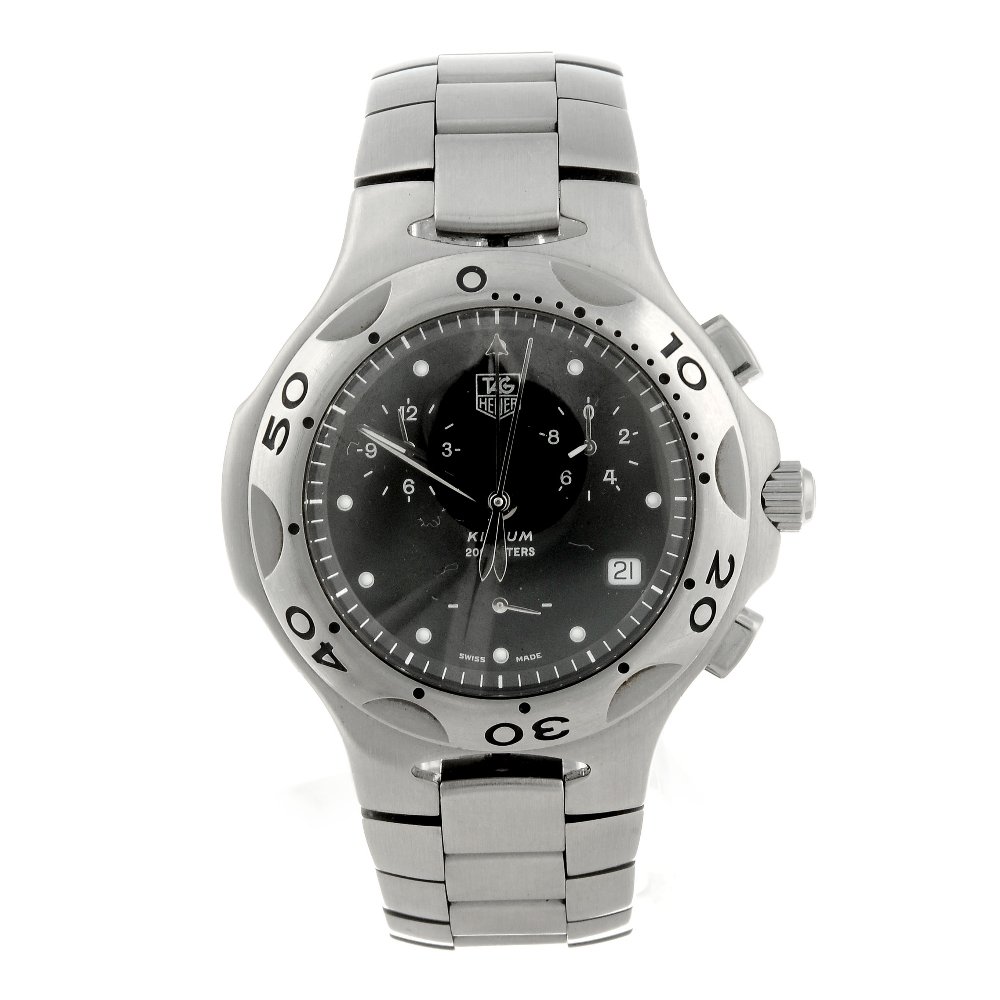 TAG HEUER - a gentleman's Kirium chronograph bracelet: TAG HEUER - a gentleman's Kirium chronograph bracelet watch. Stainless steel case with calibrated bezel. Reference CL1110-0, serial TG8781. Unsigned quartz movement with quick date set. Black dial wit