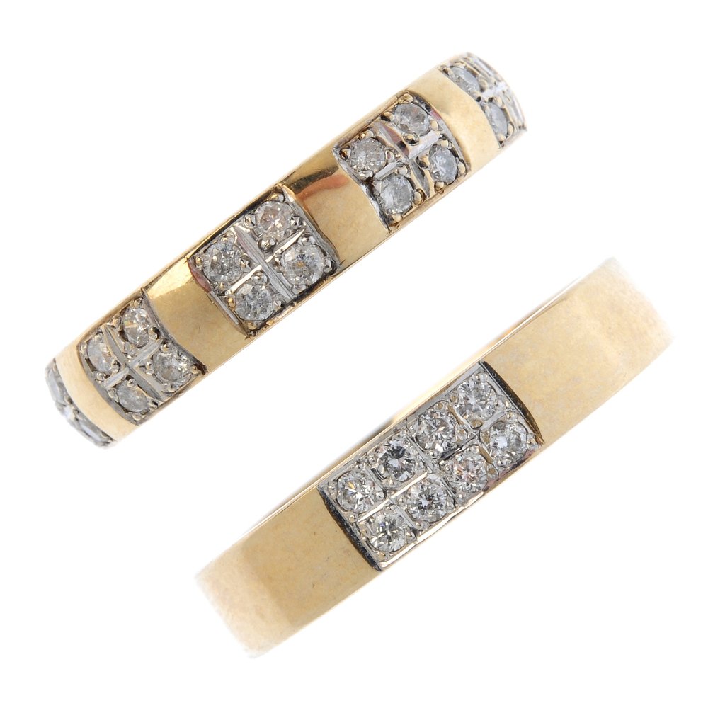 Three 9ct gold diamond band rings. To include a diamond (1 of 4)