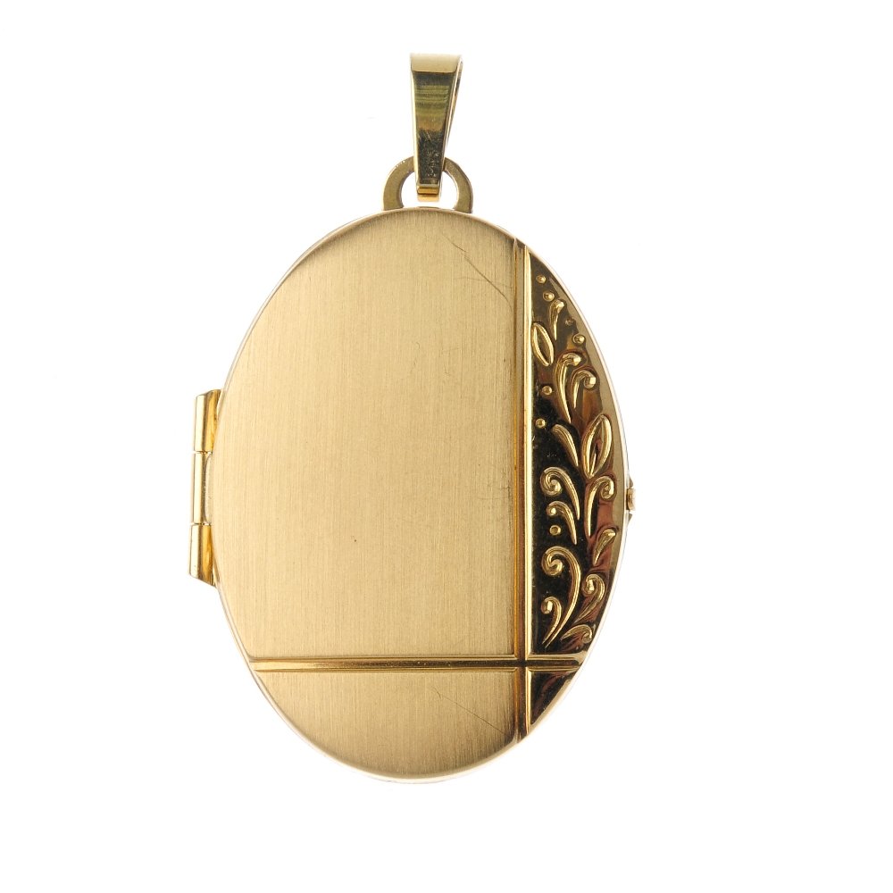 Three lockets. To include a 9ct gold oval-shape locket, (1 of 3)