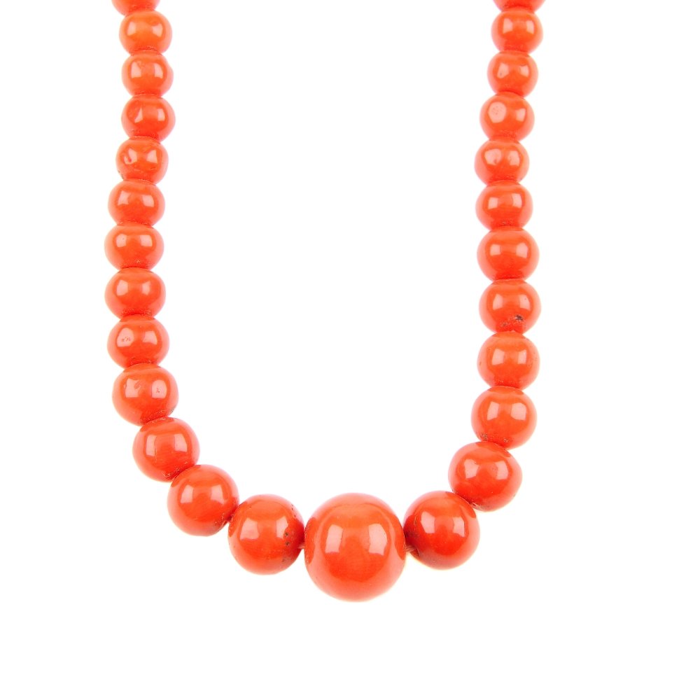 A coral bead necklace. Designed as a single-row of (1 of 3)