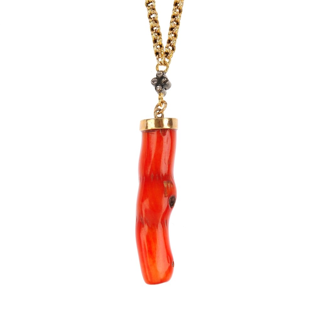 A pair of coral earrings and a bamboo coral pendant and (1 of 2)