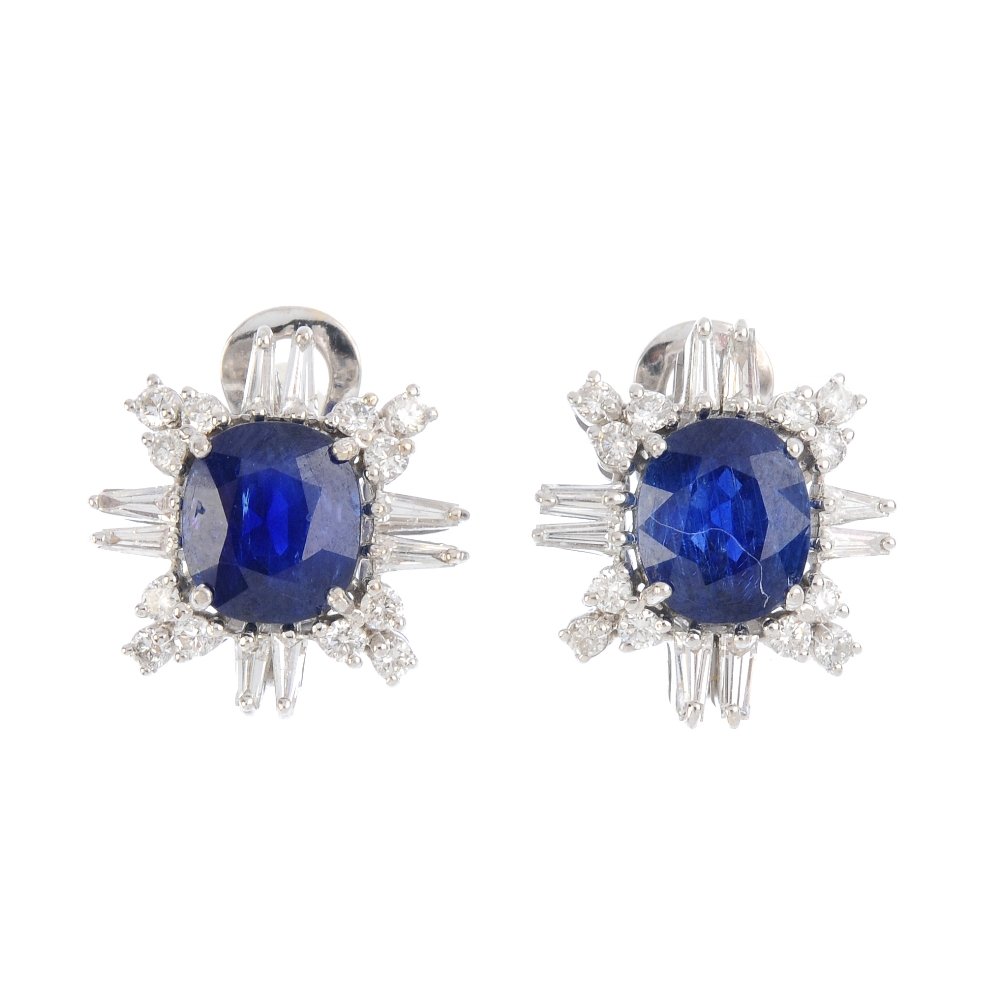 A pair of Burma sapphire and diamond earrings. Each (1 of 4)