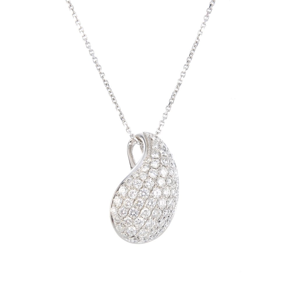 CHIMENTO - a diamond pendant. The pave-set diamond: CHIMENTO - a diamond pendant. The pave-set diamond stylised tear drop, suspended from a belcher-link chain. Signed Chimento. Estimated total diamond weight 1ct. Italian marks. Length of pendant 1.8cms