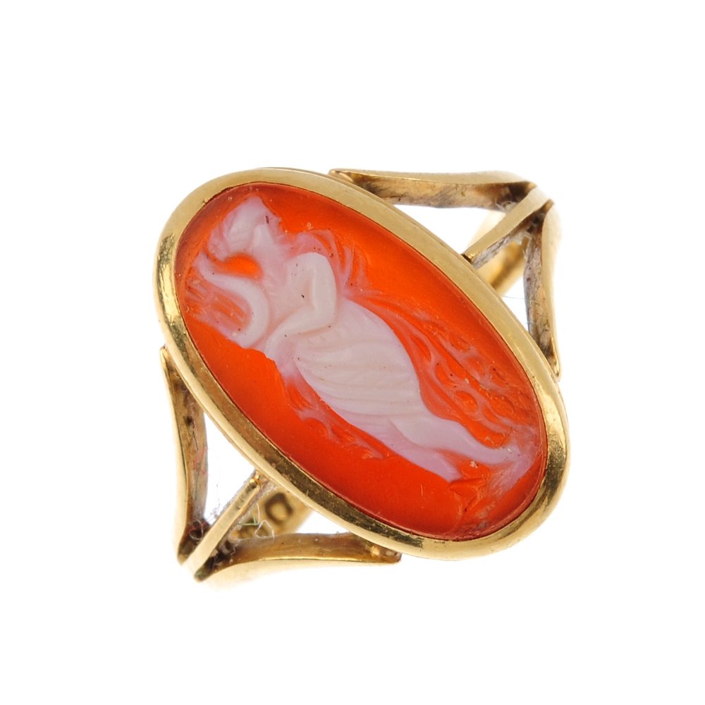 An Edwardian 18ct gold cameo ring. The marquise-shape (1 of 3)