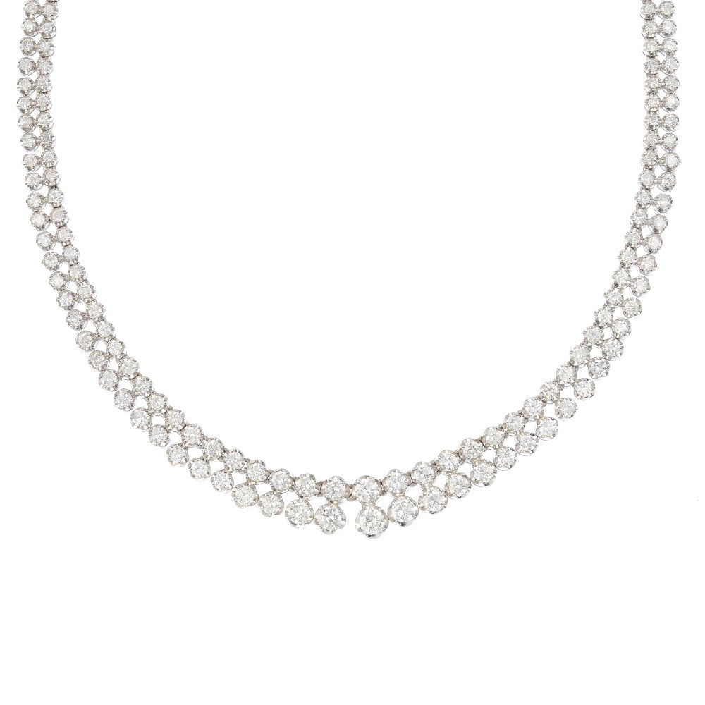 A diamond two-row necklace. The brilliant-cut diamond (1 of 3)
