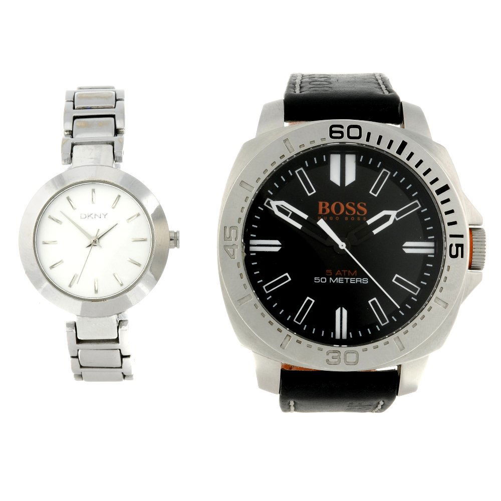 A bag of assorted watches, to include examples by Boss: A bag of assorted watches, to include examples by Boss and DKNY. All recommended for spare or repair purposes only. Approximately 100. Due to the quantity of items in this lot we are unable to comment