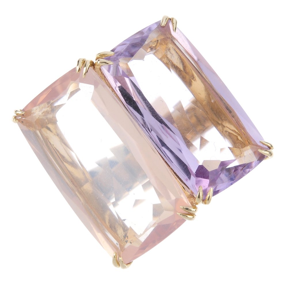 An amethyst, quartz and diamond dress ring. The (1 of 3)