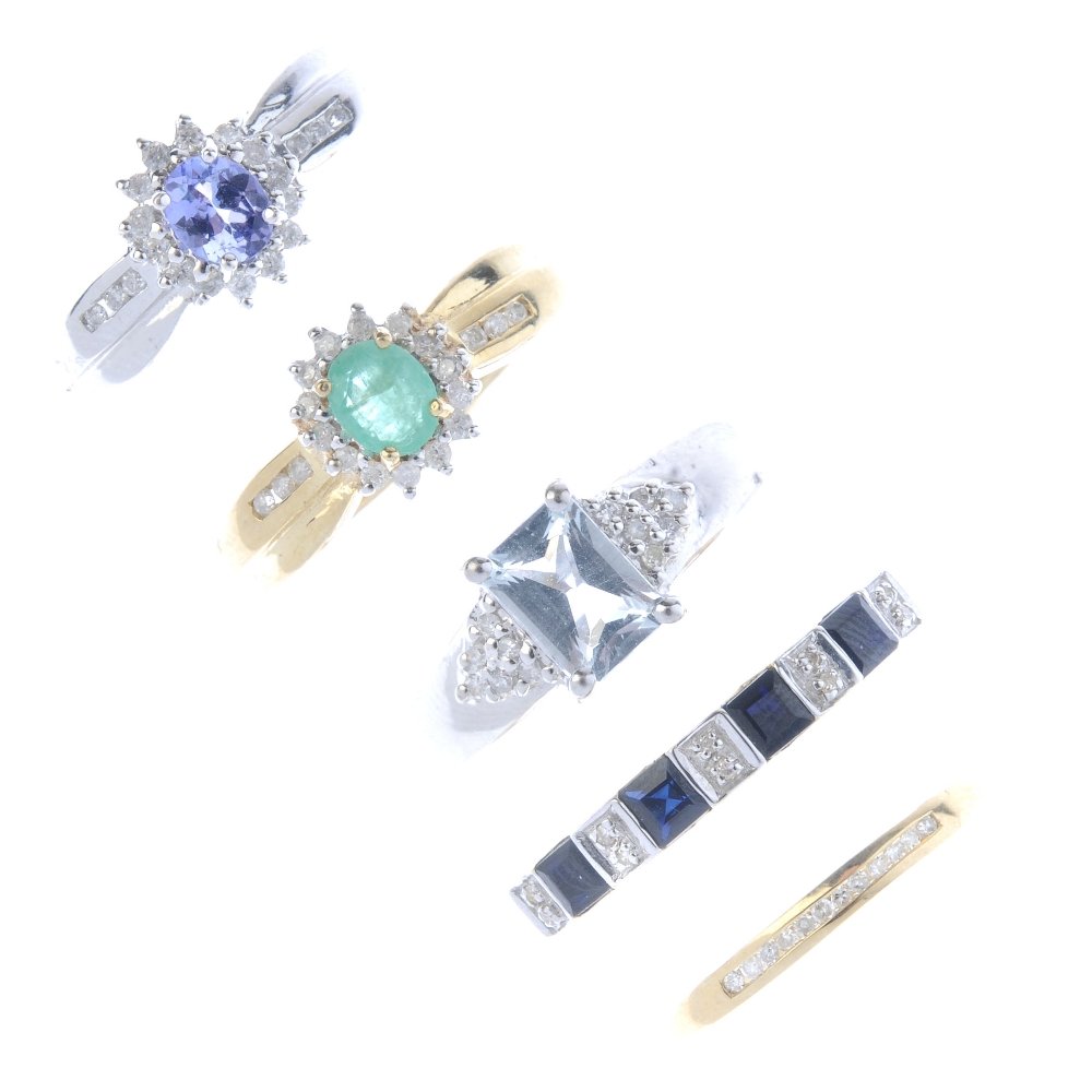 Five gem-set rings. To include a 9ct gold tanzanite and (1 of 4)