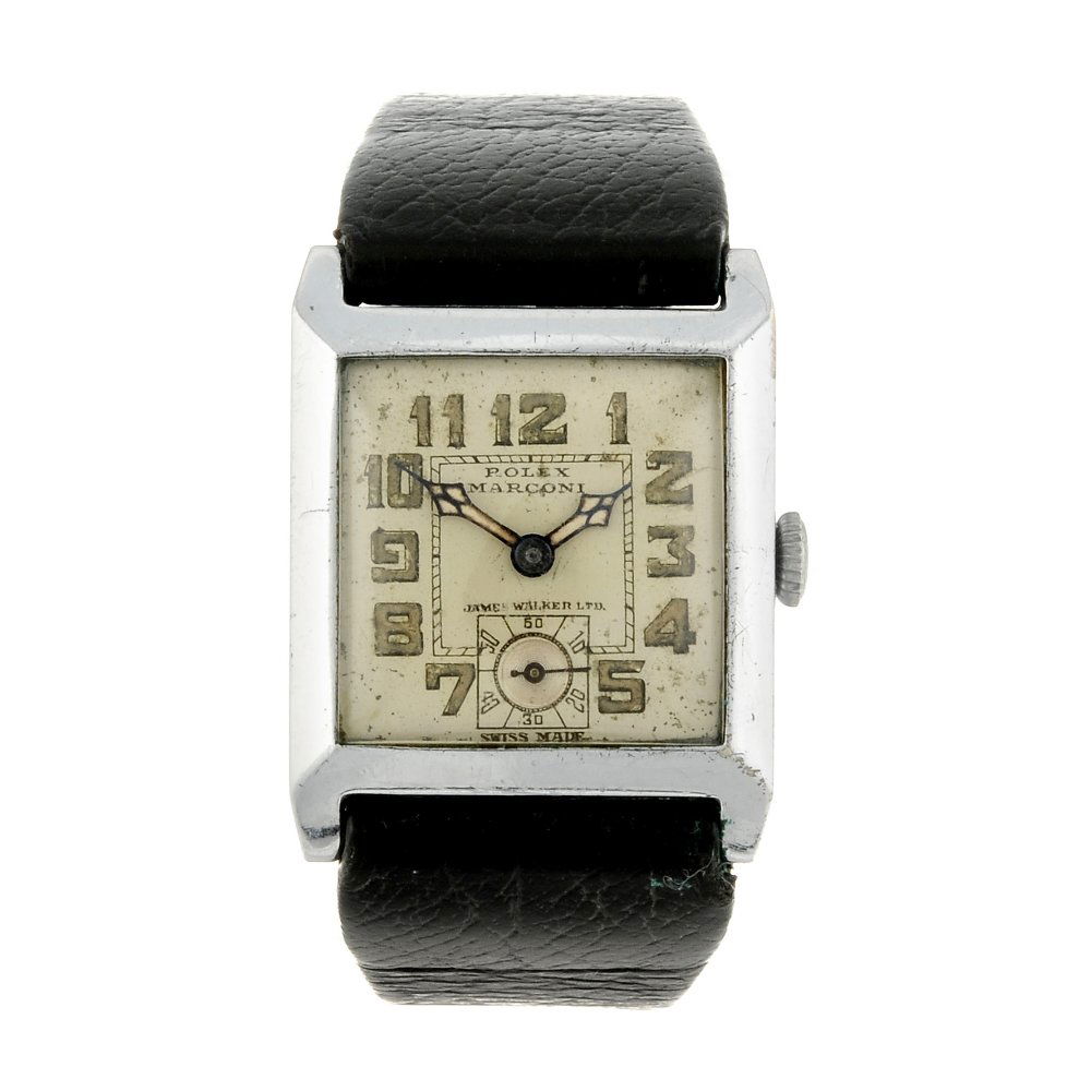 ROLEX - a Marconi wrist watch. Nickel plated case. (1 of 4)