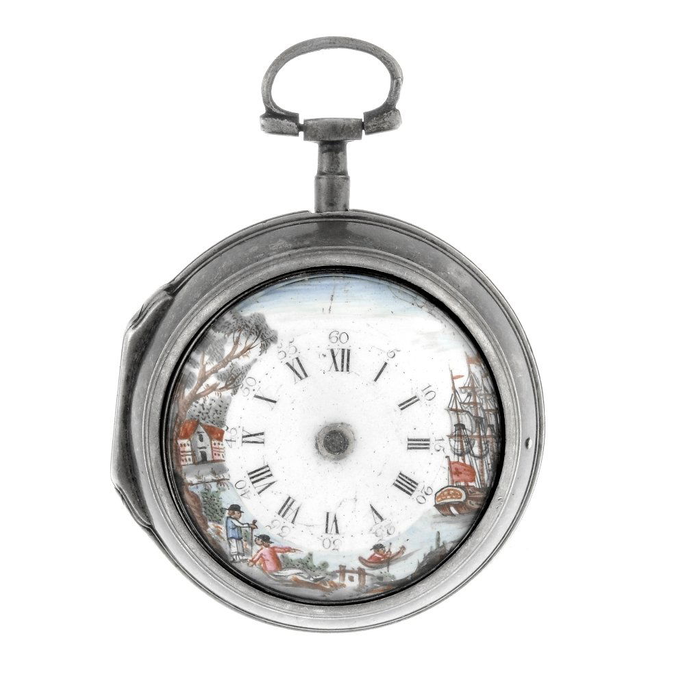 A pair case pocket watch by Charles Taylor, Liverpool.: A pair case pocket watch by Charles Taylor, Liverpool. Silver cases, hallmarked London possibly 1779. Signed key wind full plate fusee and chain movement with square baluster pillars, verge escapement