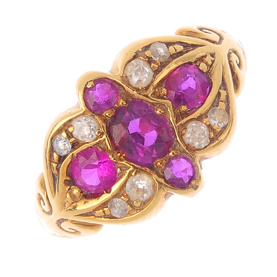 An early 20th century 18ct gold, ruby and diamond ring. (1 of 4)