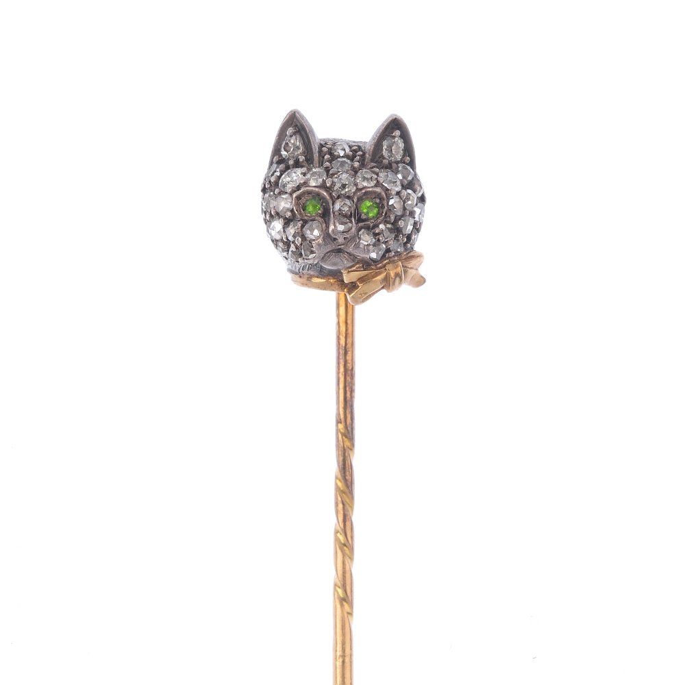 A late Victorian diamond and demantoid garnet cat (1 of 3)