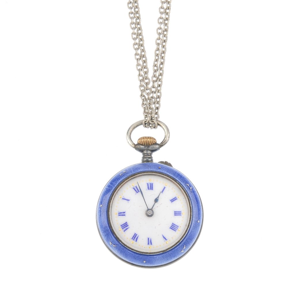 An early 20th century silver and enamel fob watch, with (1 of 3)