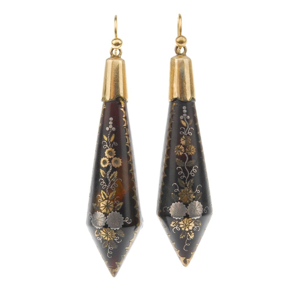 A pair of late Victorian tortoiseshell pique earrings. (1 of 2)
