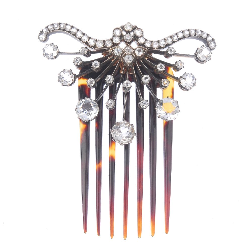 An Edwardian silver and 15ct gold white sapphire hair (1 of 2)