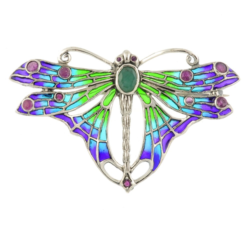 A gem and plique-a-jour butterfly brooch. The wings in (1 of 2)