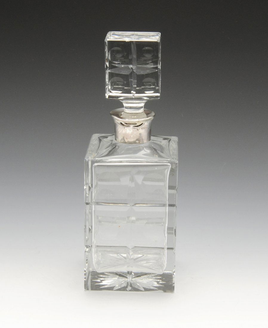 A modern silver mounted glass decanter, of square (1 of 5)
