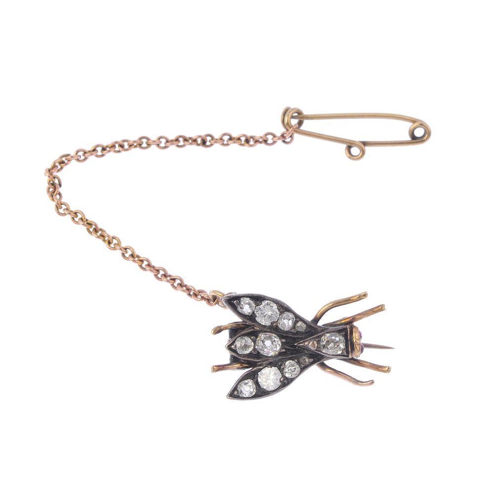 A late Victorian silver and gold diamond fly brooch. (1 of 2)