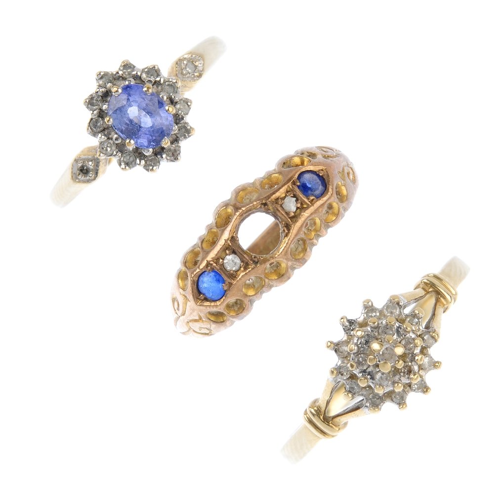 Four diamond and gem-set rings. To include a 9ct gold (1 of 3)