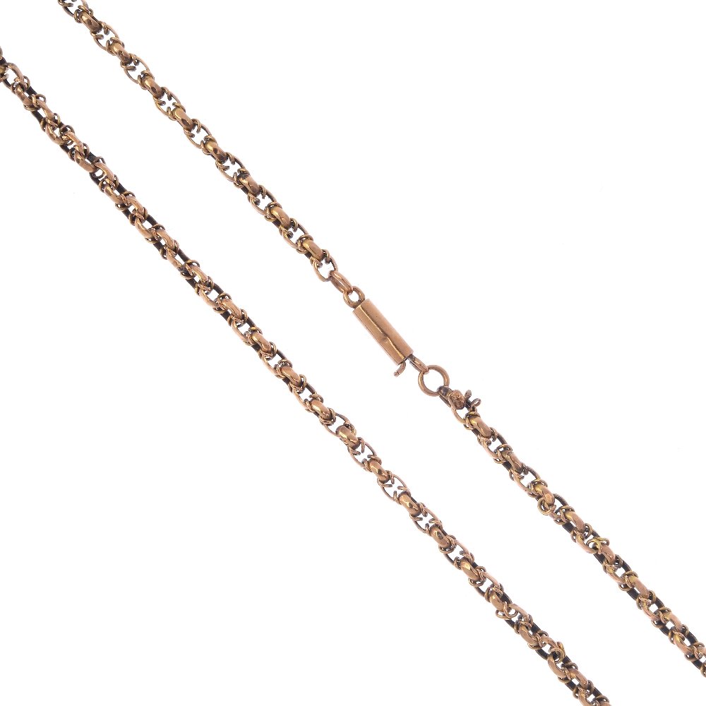 A late Victorian 9ct gold chain. The fancy-link chain, (1 of 2)