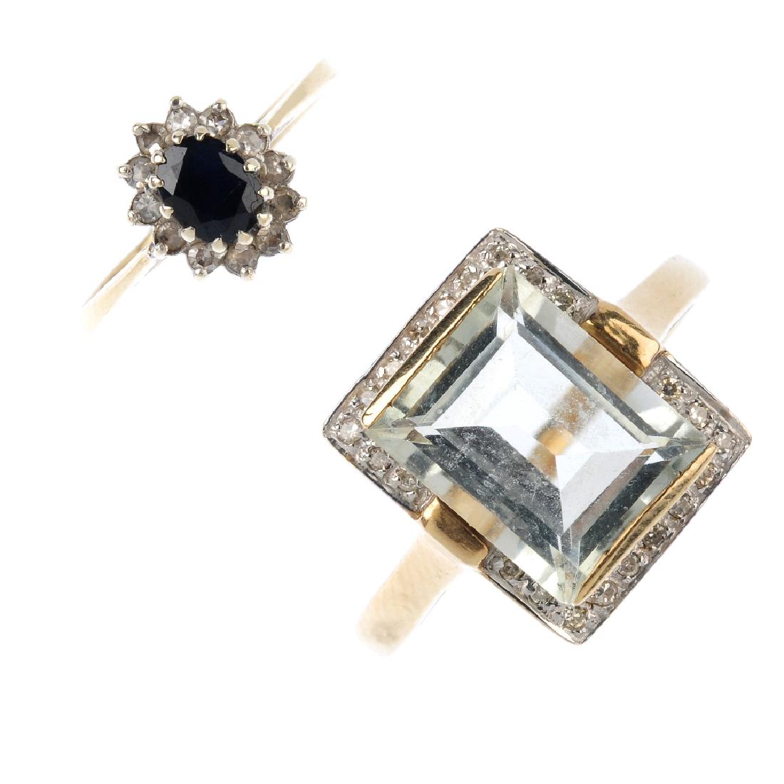 Two 9ct gold diamond and gem-set cluster rings. To (1 of 3)