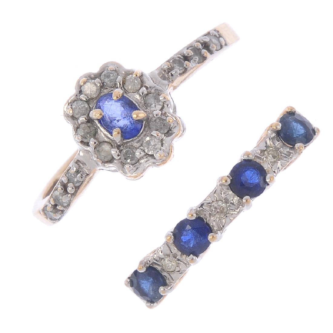 Four 9ct gold diamond and gem-set rings. To include a (1 of 3)