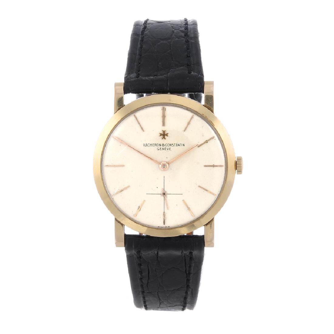 VACHERON CONSTANTIN - a gentleman's wrist watch. Yellow: VACHERON CONSTANTIN - a gentleman's wrist watch. Yellow metal case, stamped 18K with poincon. Reference 4667, serial 338846. Signed manual calibre 1001. Silvered dial with baton hour markers, subsidia