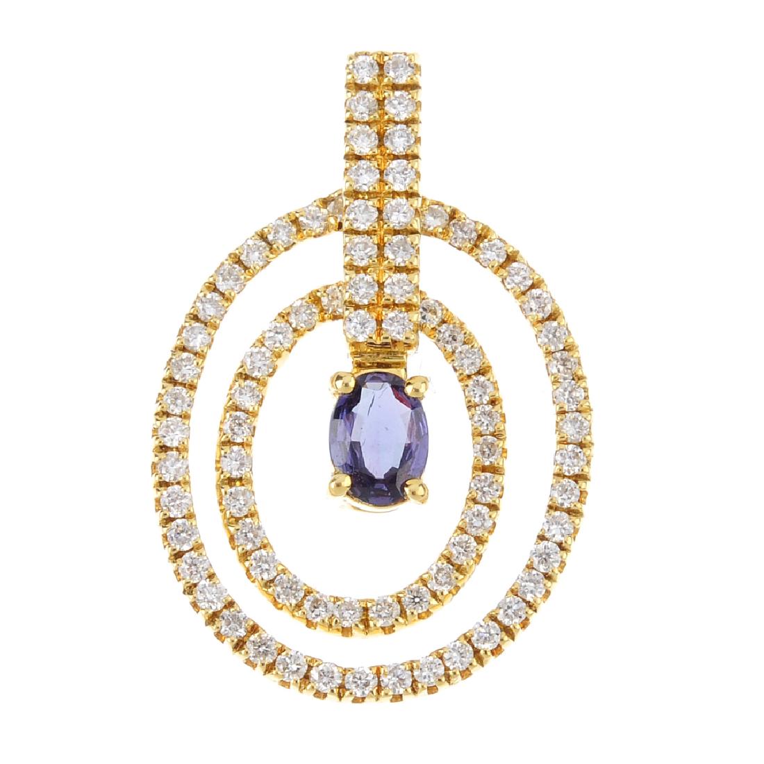 An alexandrite and diamond pendant. The oval-shape: An alexandrite and diamond pendant. The oval-shape alexandrite, within a brilliant-cut diamond double halo, with a similarly-cut diamond bar surmount. Alexandrite weight 0.22ct. Estimated total diamon